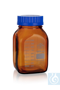Laboratory bottle with wide neck, amber, square, 500 ml with GL 80, dim. 94 x 94 x H 139 ,...